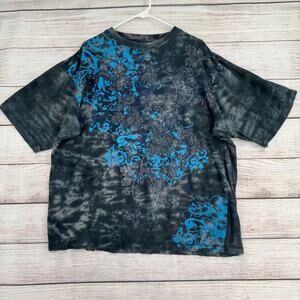Vintage 90's Mecca USA Tie Dye Floral Print T-Shirt‎ Men's Size XL Gray/Blue